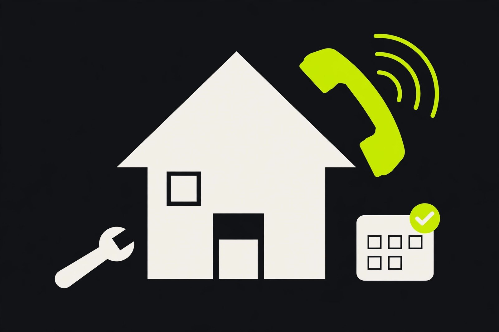 AI receptionist answering calls for home services, illustrated with a house and phone