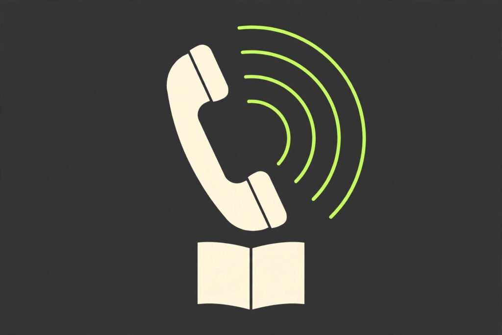 What is an AI receptionist guide illustrated with a phone and open book